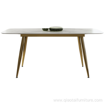 Small Apartment Stainless steel Foot Marble Dining Table